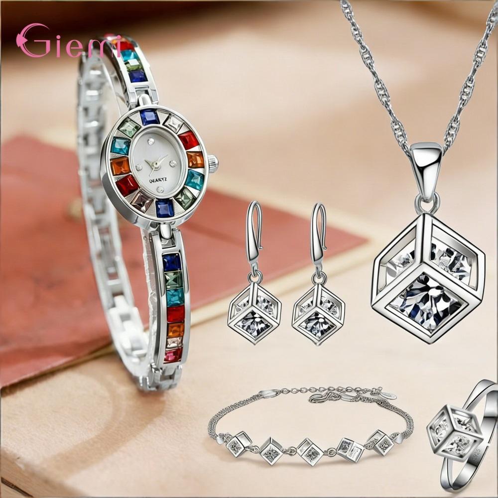 Best Jewelry Watches For Women - Pretty 925 Sterling Silver Geometry Crystal