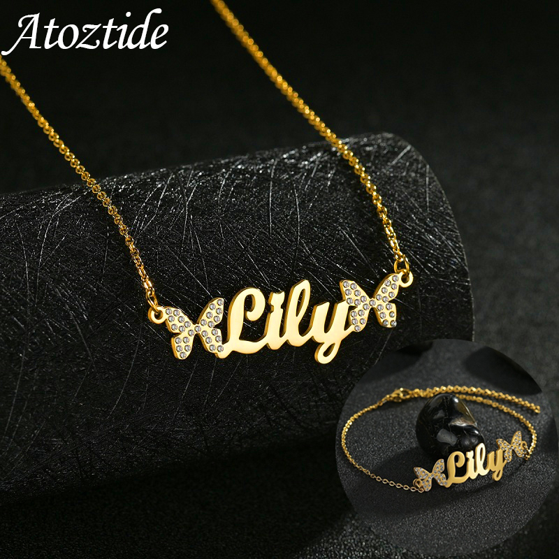 Engraved Name Necklace - Atoztide Customized Jewelry Set Necklaces Zircon