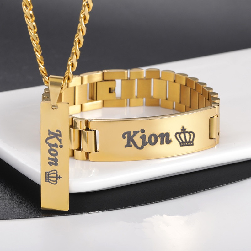 Engraved Name Necklace - Custom Men Name Necklace Big Bangle