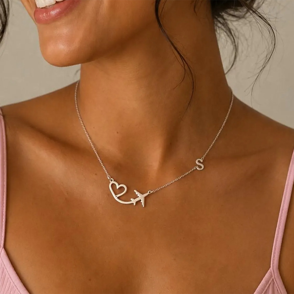 Personalized Heart Airplane In - Engraved Name Necklace ulasan dan harga