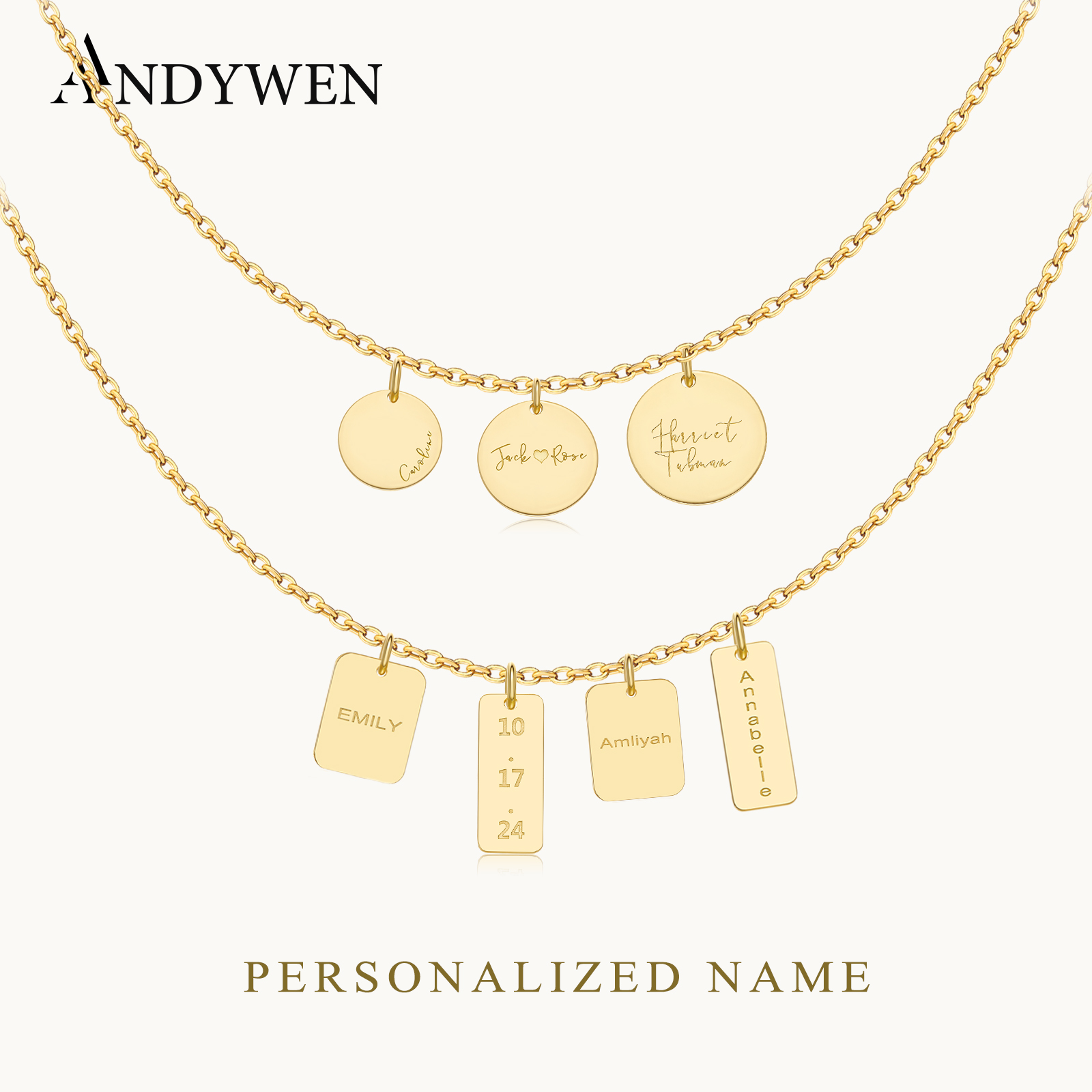 ANDYWEN 925 Sterling Silver Pe - Engraved Name Necklace ulasan dan harga